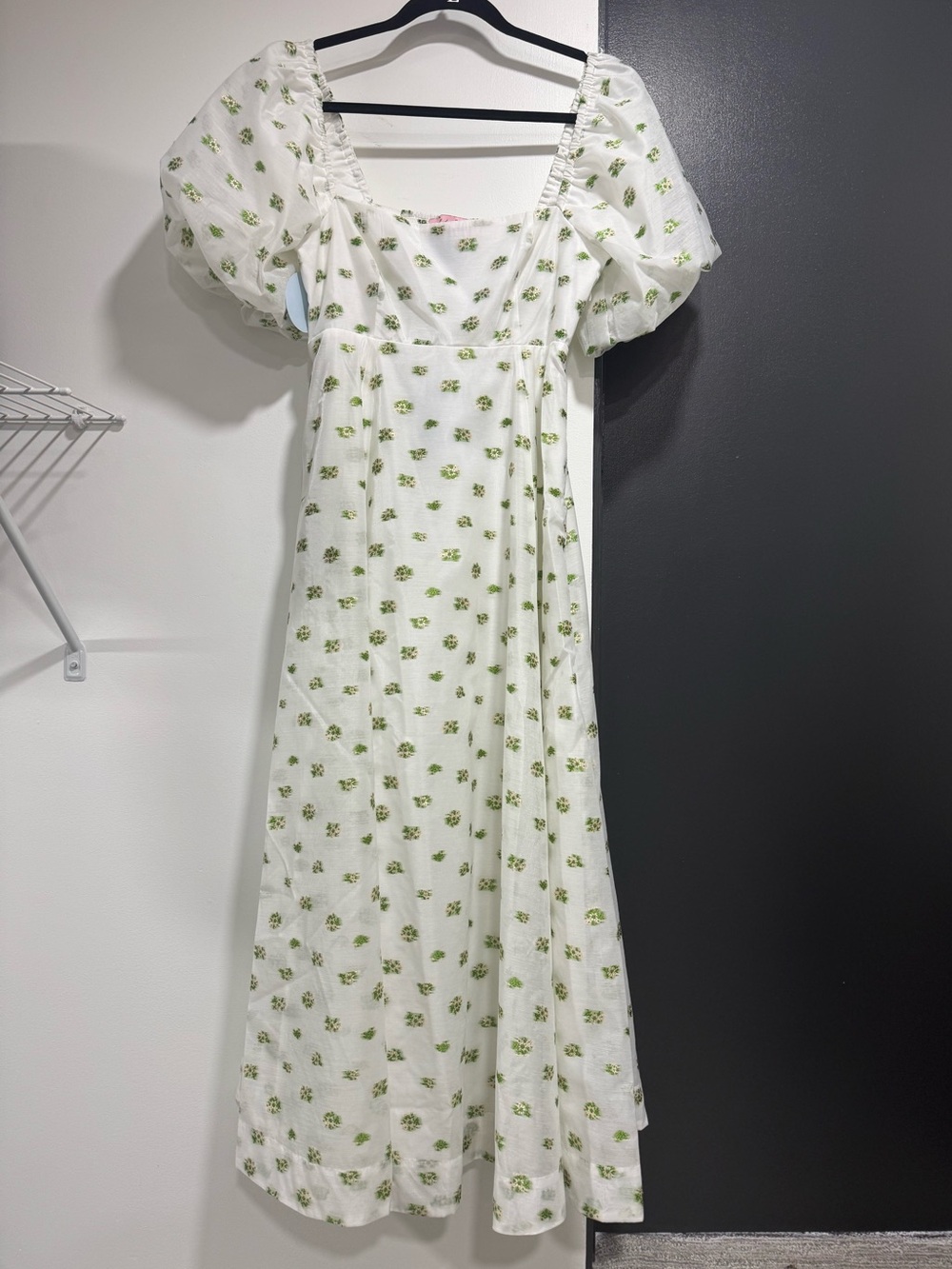 Hill House White Puff Sleeve Maxi Dress with Green Floral Print